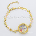 Oco de aço inoxidável pulseira pulseira de ouro com pingente liso flutuante locket